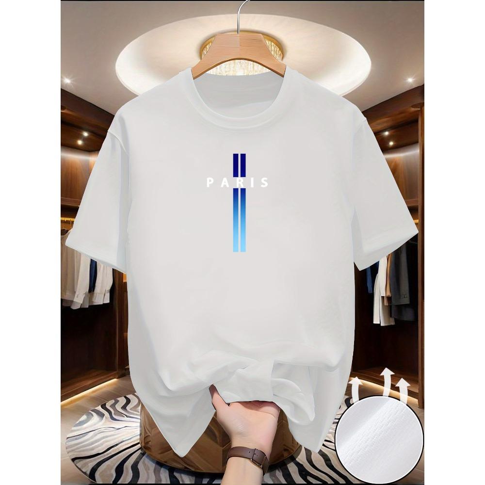 New Men Fashion Casual Loose Fit Plus Size Paris Letter Print Round Neck Short Sleeve T-shirt Top Short-sleeved T-shirt for Men