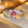 Cute Female Small Pink Square Zircon Stone Ring Charm Silver Color Wedding  For Women