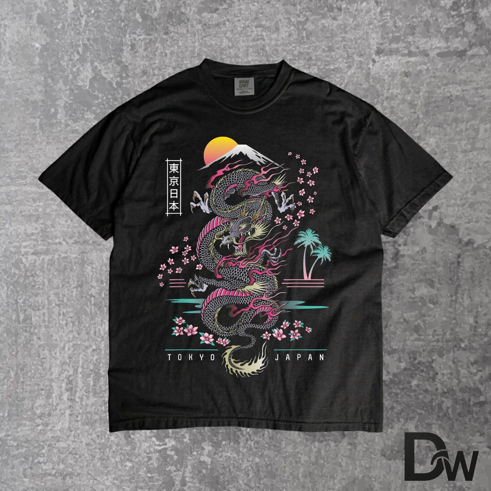 Japanese Tokyo Dragon Retro 80s T-Shirt | Asian Inspired Vintage Graphic Tee, Japan Culture Gift 2XL