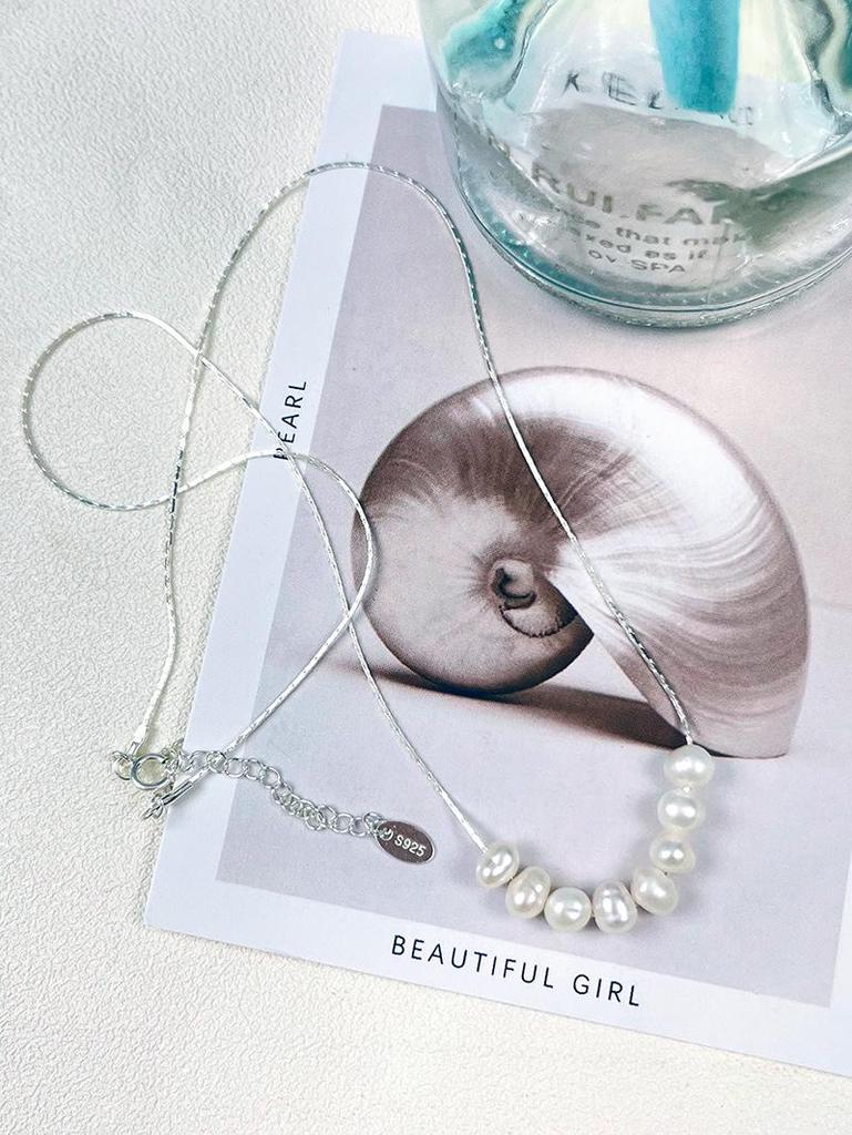 2024 Korean Style: 925 Sterling Silver Bamboo Link Chain with 8 Freshwater Pearls for Women
