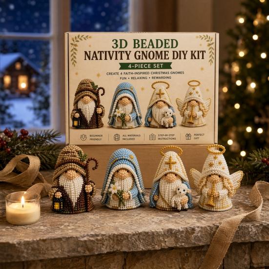 Zestaw do tworzenia koralikowych gnomów 3D DYS, Koralikowa Szopka DIY Projekt Artystyczny Religijny Wiara z Narzędziami i Instrukcjami dla Chrześcijan Dorosłych