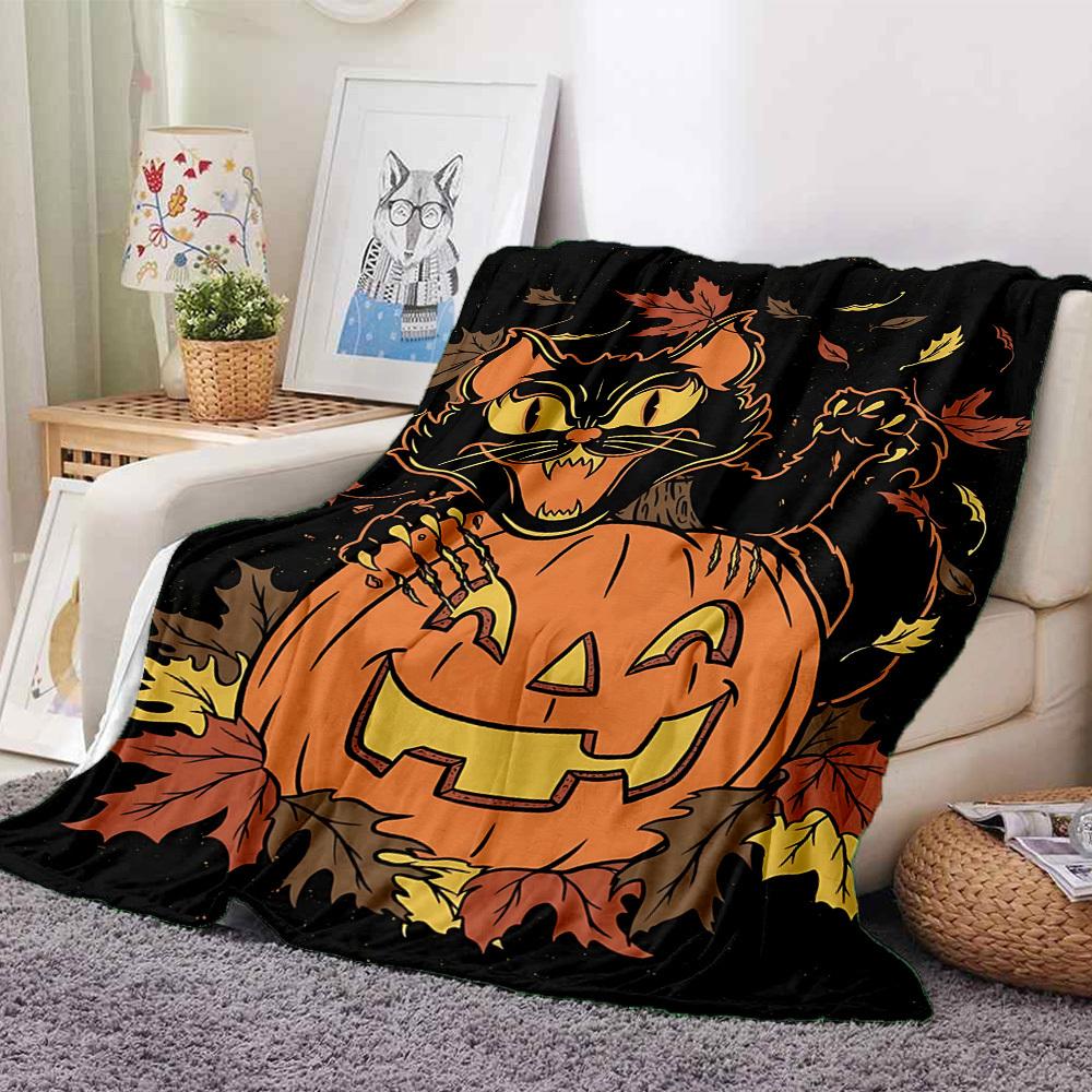 

1pc Pumpkin Cat Blanket, Lightweight Flannel Throw Blanket for Sofa, Bed, Travel, Camping, Living Room, Office, Couch017 130cmx150cm