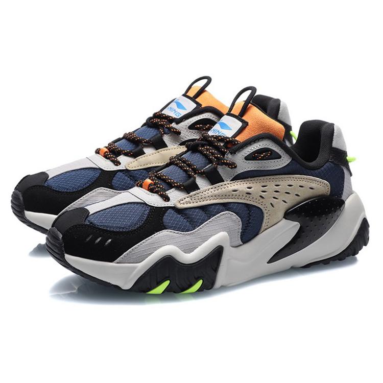 Li Ning Cat Paw Lite Comfortable Cushioning Slip Resistant Abrasion Resistant Low top Running Shoes Men's Blue Black AGLQ107-3