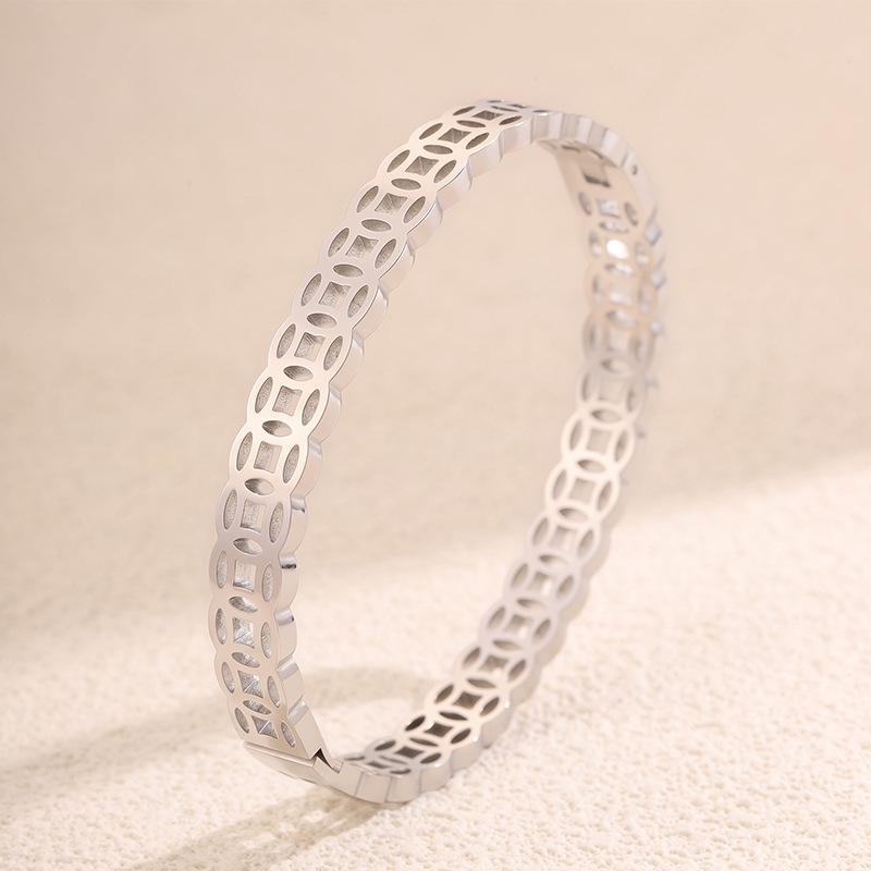 New Chinese-style Fortune-bringing Copper Coin Bracelet for Women, Vintage Non-fading Titanium Steel Bracelet, European and American High-end
