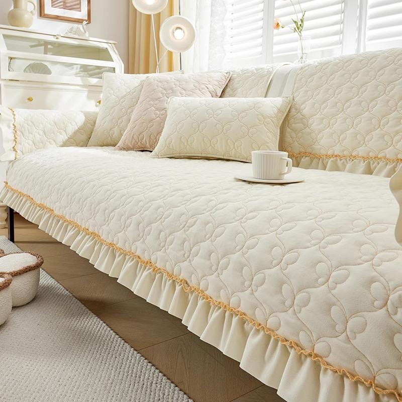 French Cream Style Sofa Cushion Four Seasons Universal Straight Row Plush Sofa Cover Cushion Anti-Slip Cover Cloth Winter