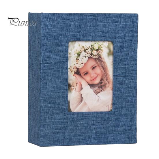 Portable Photo Album Linen Cover Picture with Front Window 100 Photos Durable 4x6 Slip-in Book for Wedding Vacation Family Baby Pictures