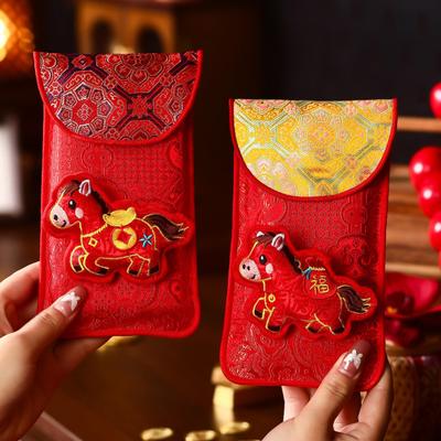 Chinese New Year Red Envelope Fabric Lucky Money Pockets for Cash Gifts Small Hongbao Handbag for Wedding Party Spring Festival