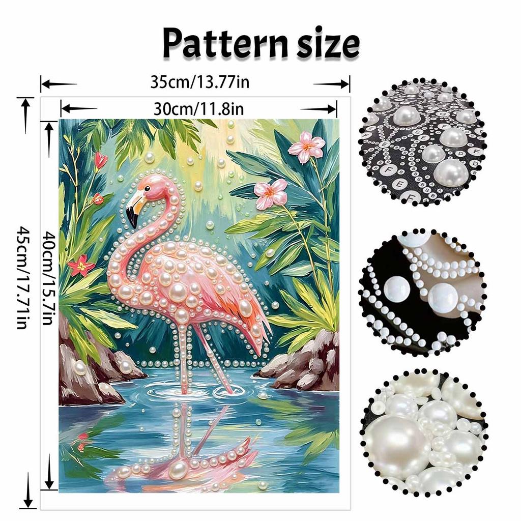 Pearl Painting Set 5D Pearl Mosaic Art Style Tropical Pink Flamingo Jungle Flower Home Wall Decoration.