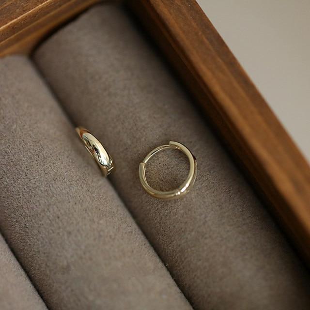 925 Sterling sølv franske enkle blanke øredobber kvinner Rock Hip Hop Light Luksus Plating 14k gull smykker gave
