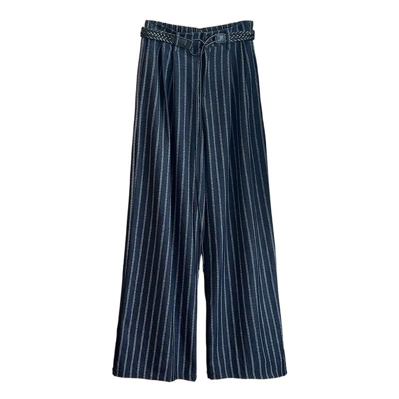 Autumn New Retro Striped Wide-leg Pants Lazy Style Narrow Version Loose and Thin Vertical Straight Casual Pants Women