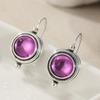 Vintage Silvery Plated Amethyst Round Pendant Earrings for Women's Elegant Jewelry Accessaries  Exquisite Dangle Earrings