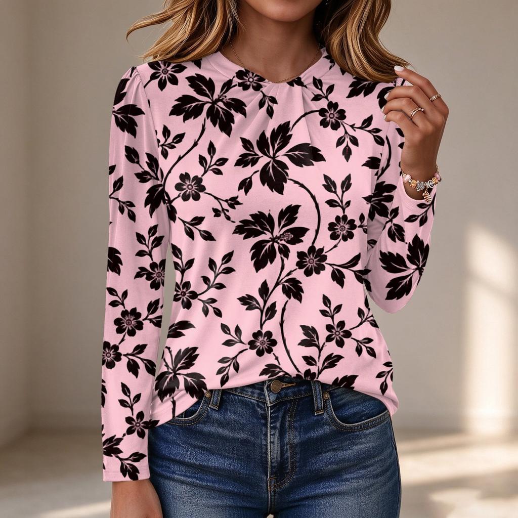 Women's Long Sleeve Knot Neckline Blouse, Color Casual Top for Everyday Wear
