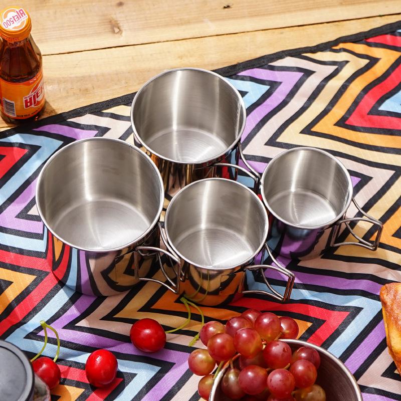 4-Piece 304 Stainless Steel Outdoor Camping & Travel Set: Foldable Cups & Bowls.