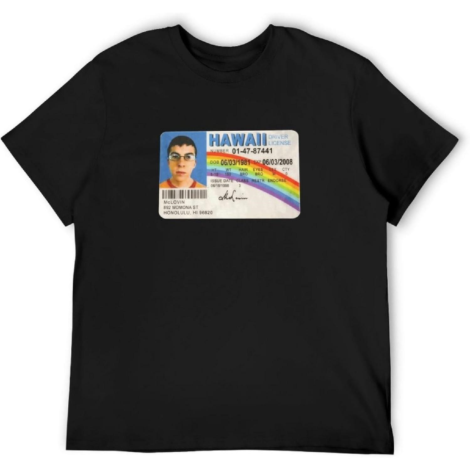 HAOTO McLovin Id Superbad Футболка с принтом Графическая футболка Модная рубашка для мужчин Черная S чёрный