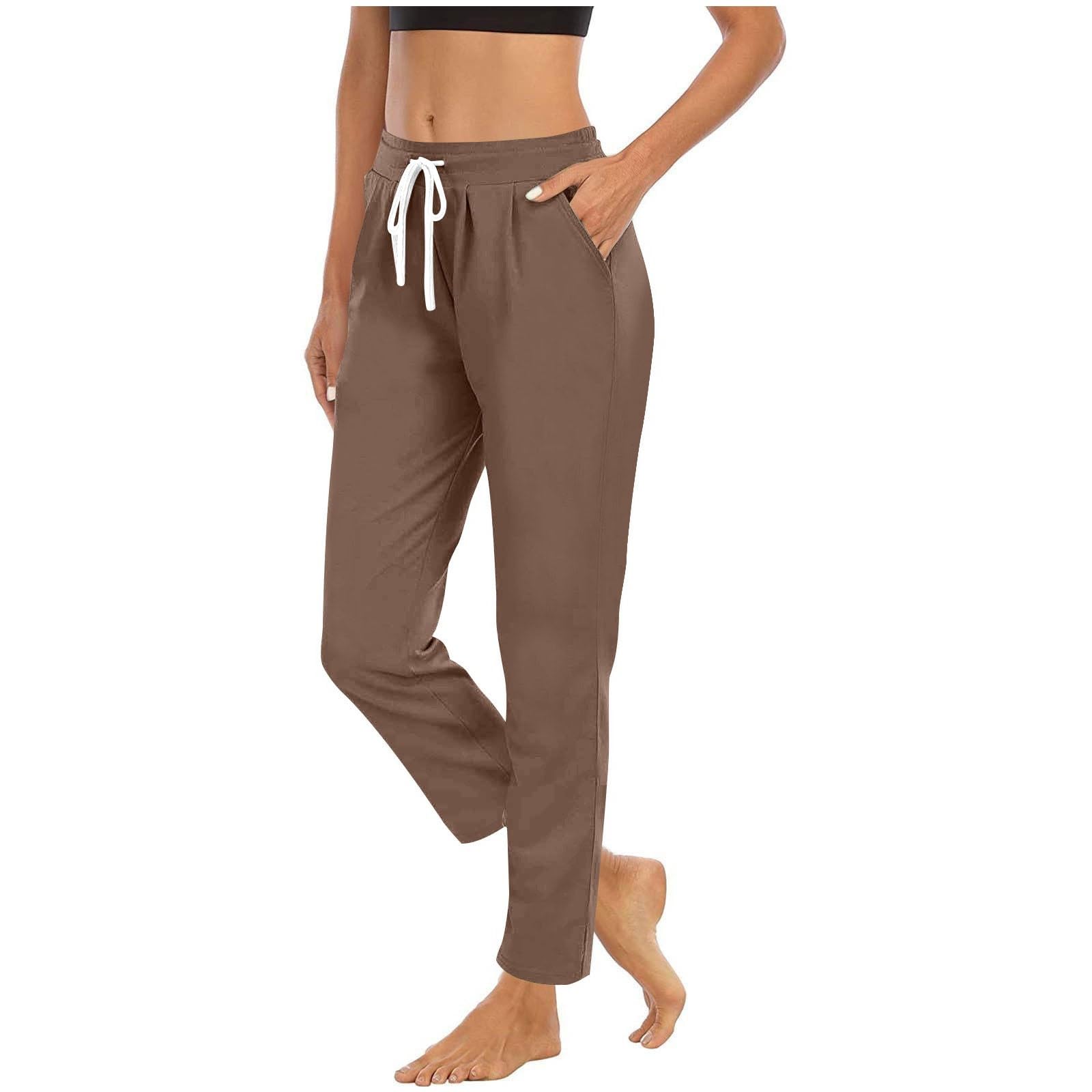 

Yoga Pants Women High Waist Straight Leg Joggers Lightweight Hiking Casual Athletic Workout Trousers with Pockets M коричневый