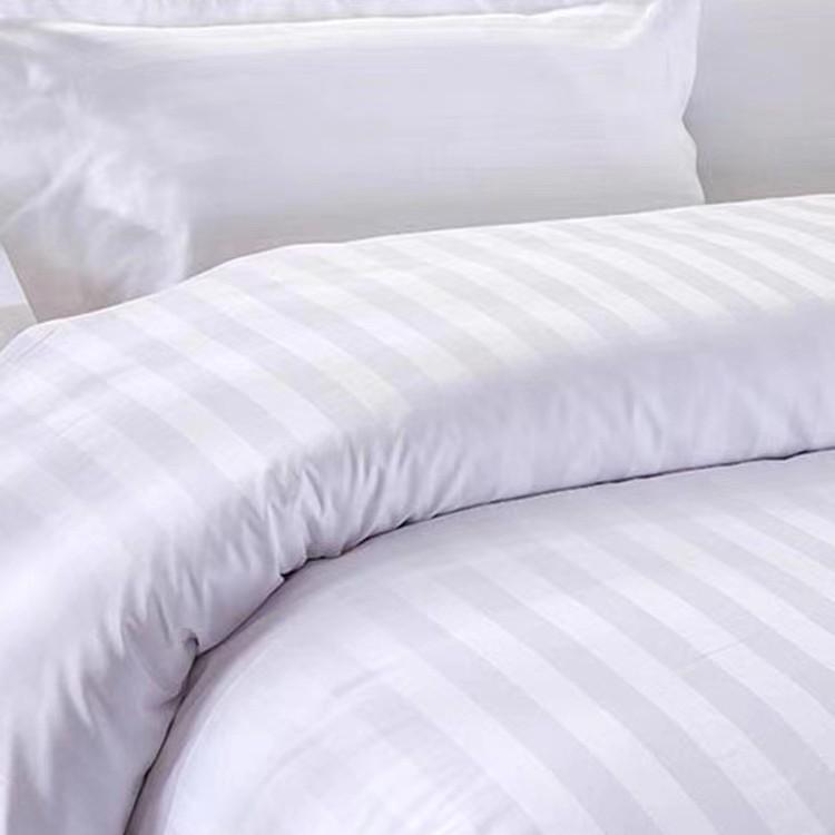 White Satin Stripe Duvet Cover and Pillowcase Set for Hotel or Guesthouse Bedding