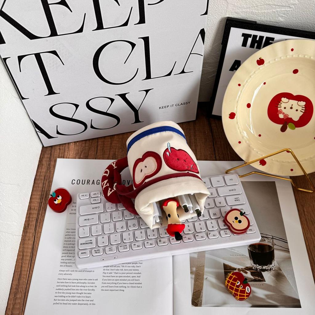 Apple cute pencil bag ins contrasting color teacup high value student stationery large capacity storage pen holder storage bag