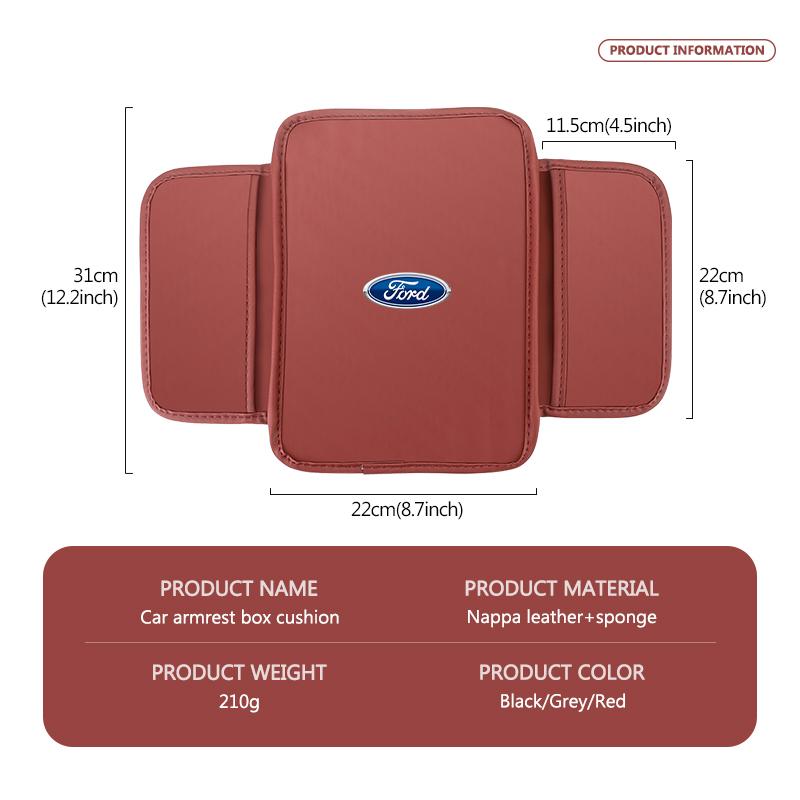 For Ford Universal Car Armrest Box Cushion Nappa Leather Sponge Anti-slip Fiesta Ranger Mondeo Escape Ecosport Fusion Explorer