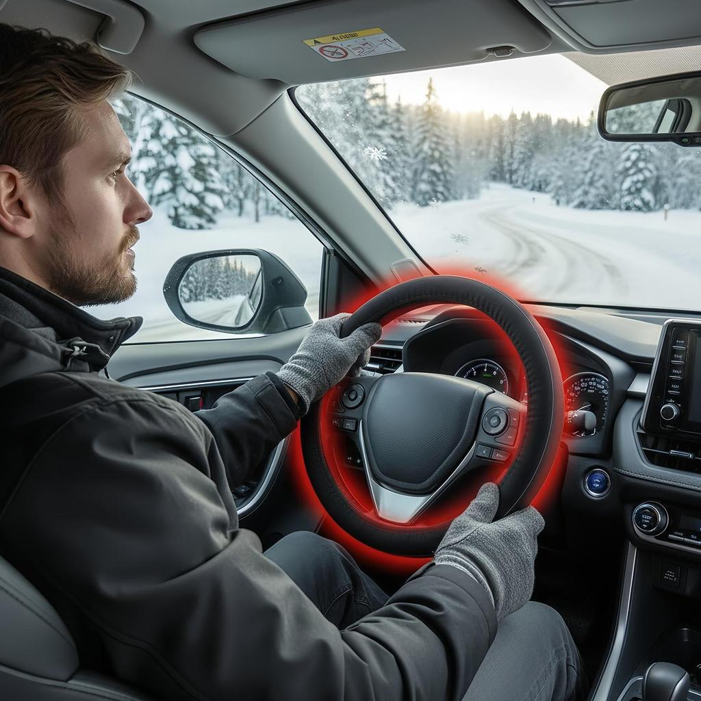 Car Steering Wheel Heated Cover Cold Weather Safe Driving Heated Steering Wheel Protector for Road Trip Travel Daily Commute