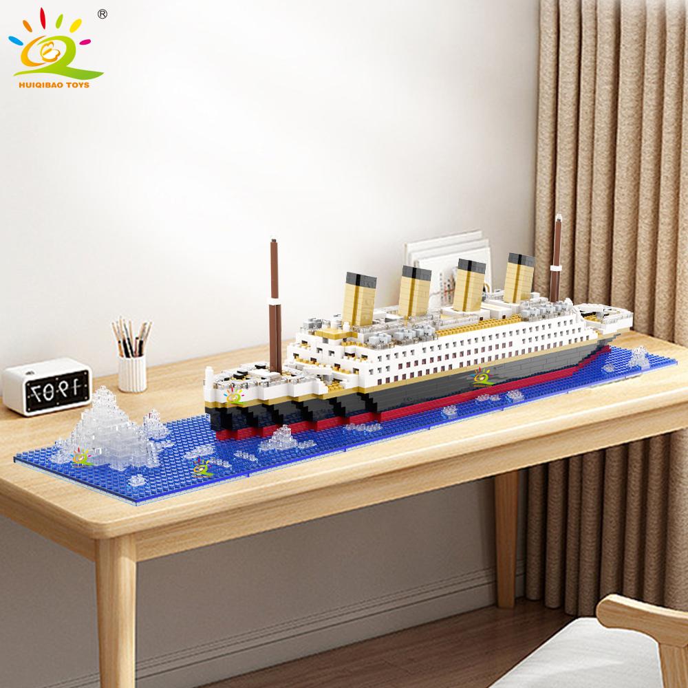 MOC Titanic Giant Ocean Iceberg Adventure Navigation Boat Small Particle Building Blocks Kid Micro Bricks Toy for Adult