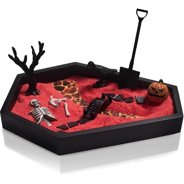 Coffin Zen Garden for Desk 7 x 9 Mini Zen Garden Kit Accessories for Office Coffin Spooky Decor Tray Gifts Gothic Decor Gift for Man Women