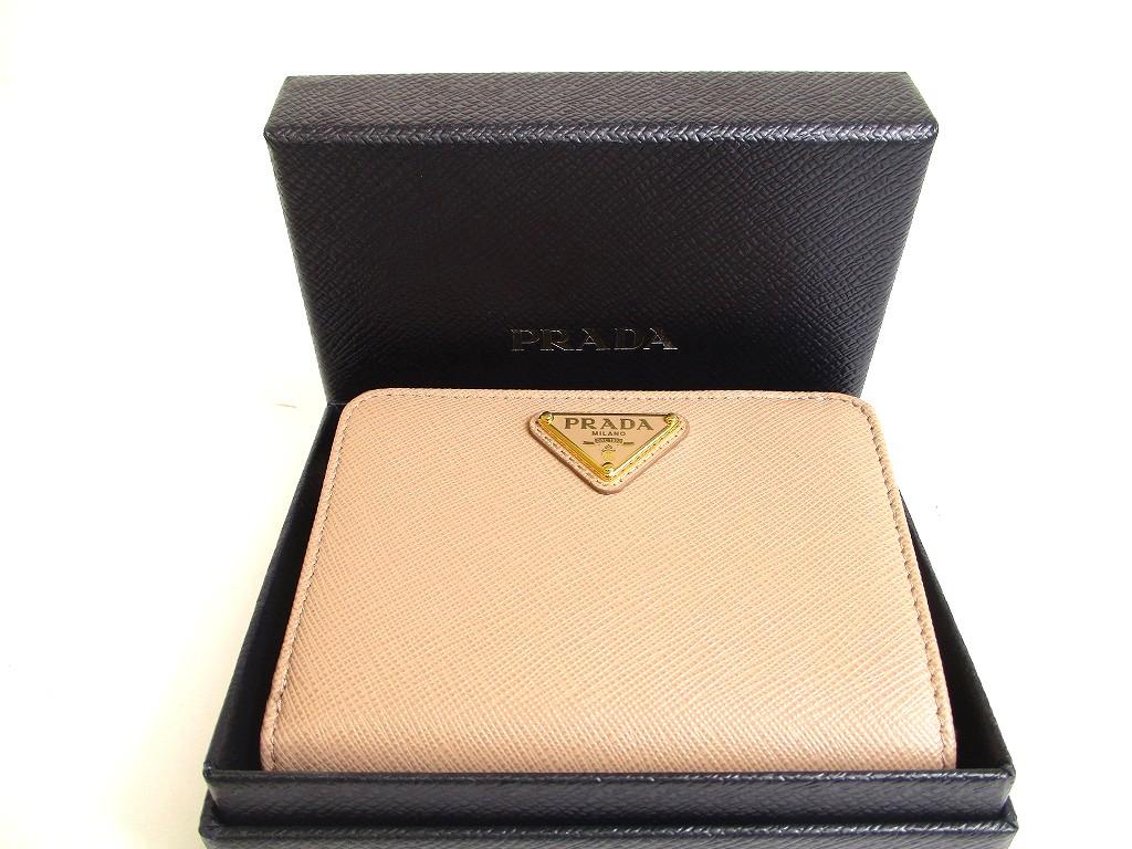 Authentic PRADA Saffiano Beige Leather Bifold Wallet Compact Wallet #a849  Refurbished