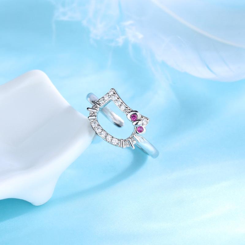 

Anime Cute Kittys Cat Rings for Women Pink Zircon Elegant Open Rings Animal Fashion Y2k Jewelry Holiday Gifts resizable розовый