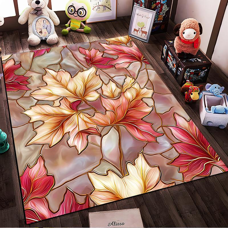 Autumn Leaf Pattern Carpet for Living Room, Pink and Beige Design Suitable for use as an anti-slip for living room bedroom sofas