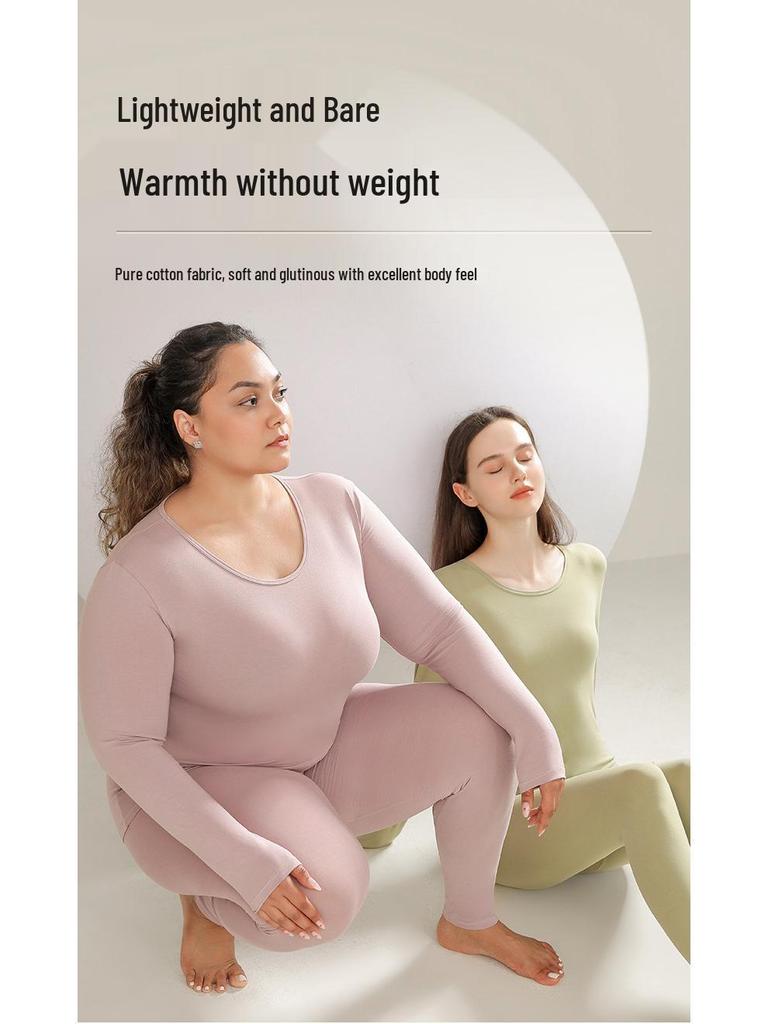 10A Antibacterial Women's Slim Fit Pure Cotton Autumn Innerwear Set - Base Layer, Plus Size