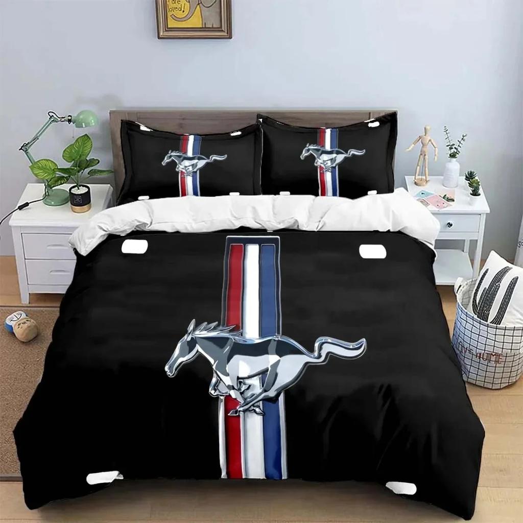 3D Print Mustang Car Logo Bedding Set Boys Girls Twin Queen King Size Duvet Cover Pillowcase Bed Boys Adult Home Textileextile