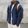 Men's Casual Loose Double-faced Fleece Jacket Solid Color Zipper Hooded Plush Warm Coat
