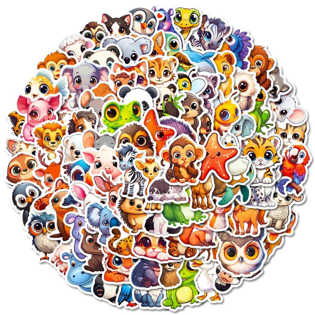 100 Pcs Cute Animal Big Eyes Stickers for Phone Case Laptop Luggage Decoration