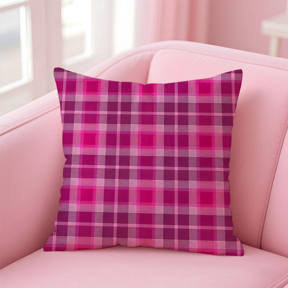 Pink and Purple Tartan Design Cushion Cover Pillow Case Ultra Soft Skin Friendly Fabric Cloud Like Comfort Concealed Zipper