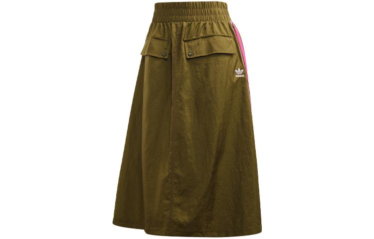 Adidas Originals Casual Long Skirts Women s Olive Green Thin Mid Length A Line Skirt FL4085 32