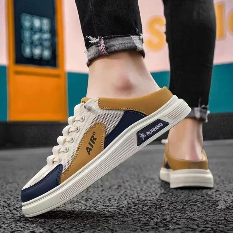 Slip-on Men Casual Fisherman Shoe Mesh Men Half Slipper Breathable Platform Sneakers Comfortable Outdoor Slippers Zapatos Hombre