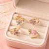 4Pcs/Set Adjustable Ring Set, Pink Flower Multi-Petal Design Finger Ring, Stackable Multi-piece Ring Set for Jewelry Gift