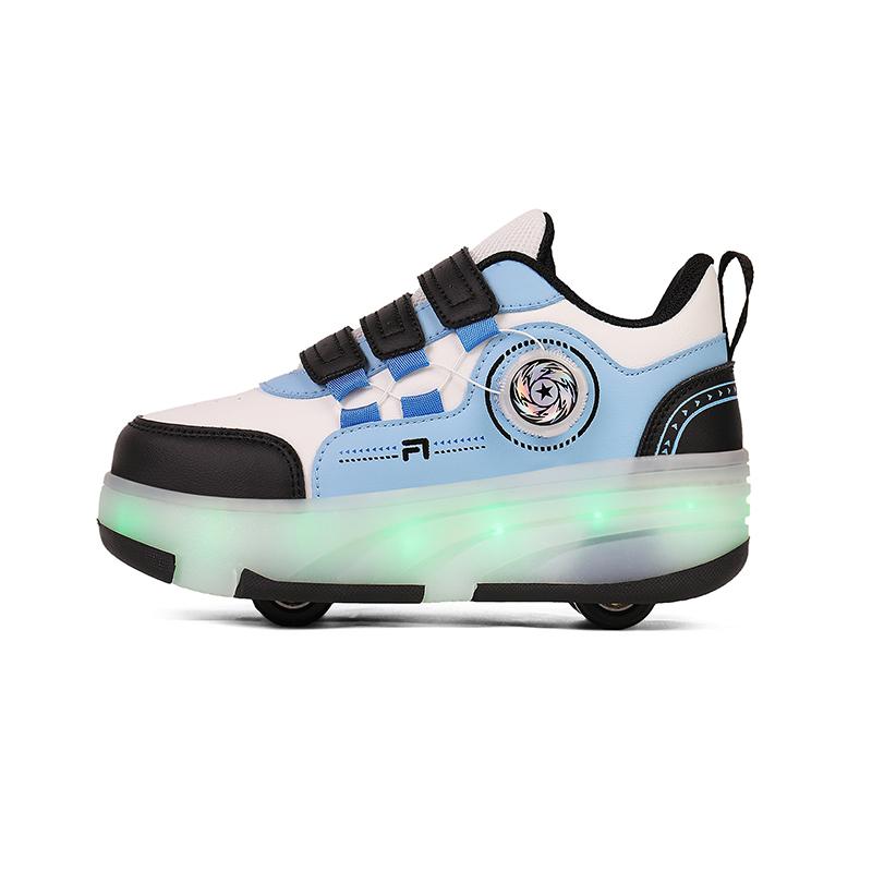 

Kid s Roller Skates Removable Flat Charging LED Four Wheels Glowing Sports Shoes Pink Women s Glowing Sneakers 29 циан/чёрный