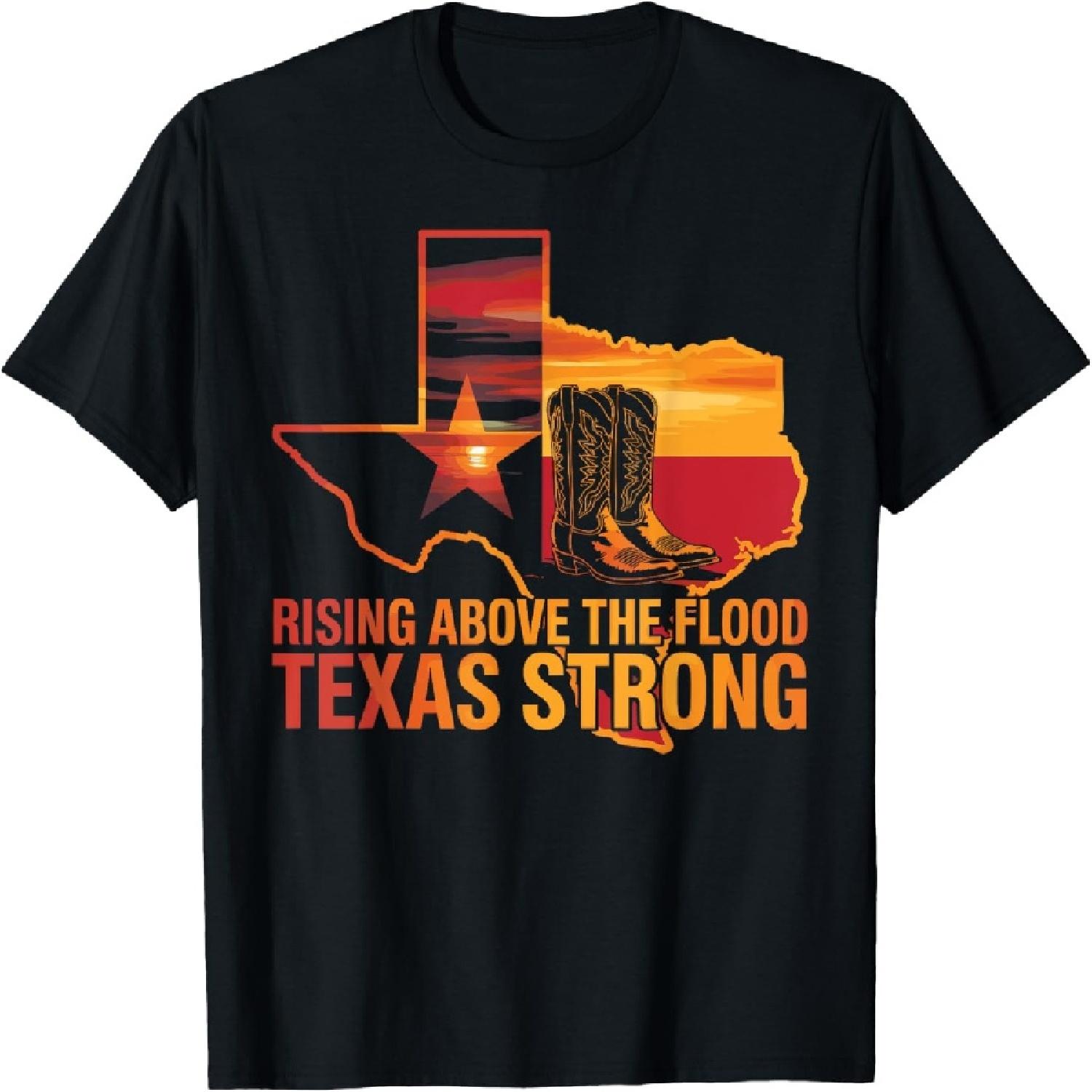 Преодолевая наводнение Сильный Техас Гордость Ковбойские Сапоги Футболка S