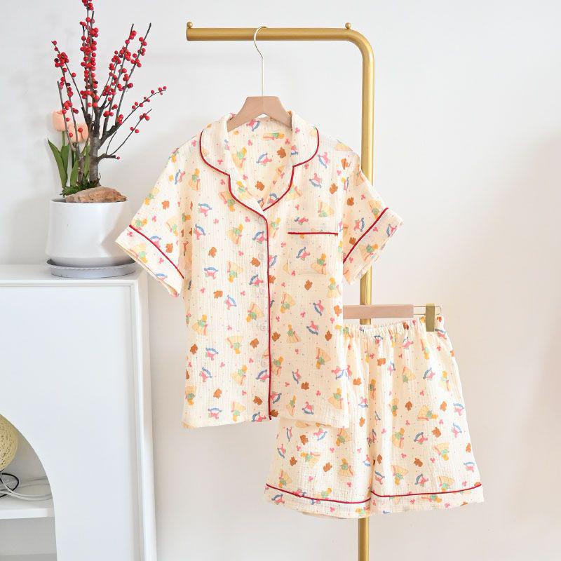 Women's Pure Cotton Summer Pajama Set - Sweet, Breathable, Short Sleeve & Shorts