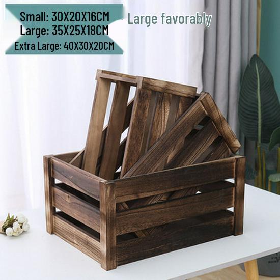 Distressed Wooden Rectangular Basket for Fruit & Vegetable Display
