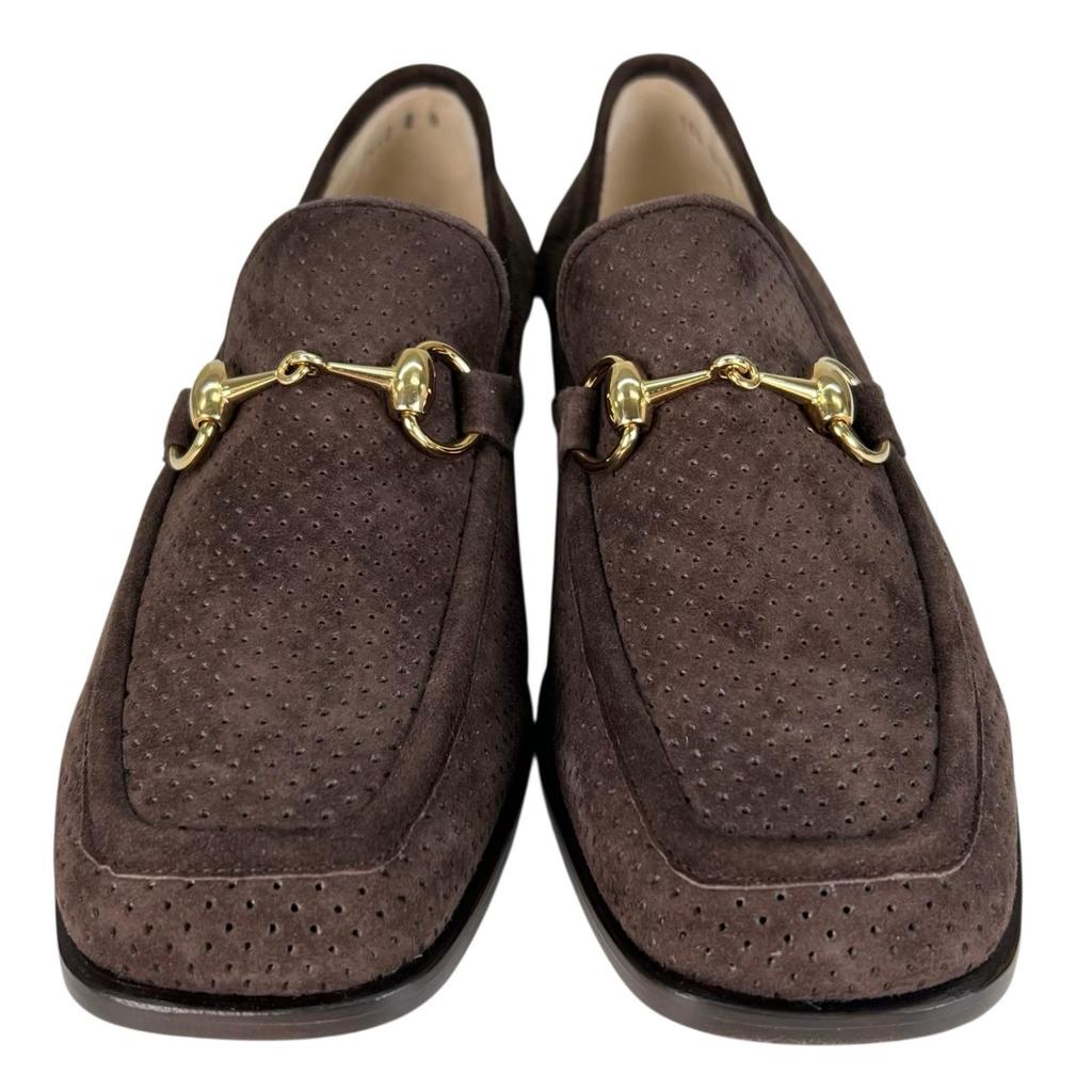 Pristine GUCCI Loafers Horsebit Brown Suede Leather Women 8 100 0442 Used