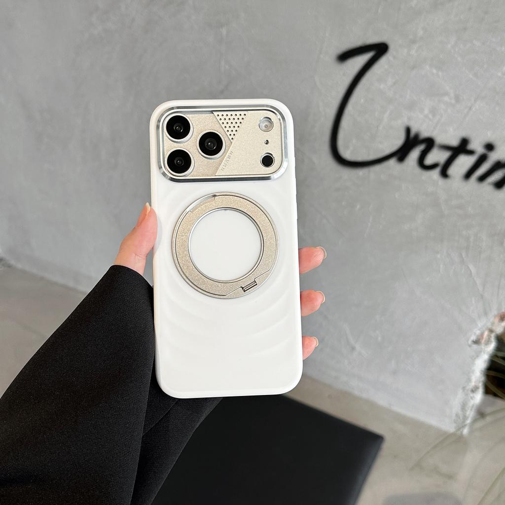 360-degree Rotating Bracket Magnetic Solid Color Phone Case for iPhone 17 Pro max Hardware lens protection For Magsafe Cover