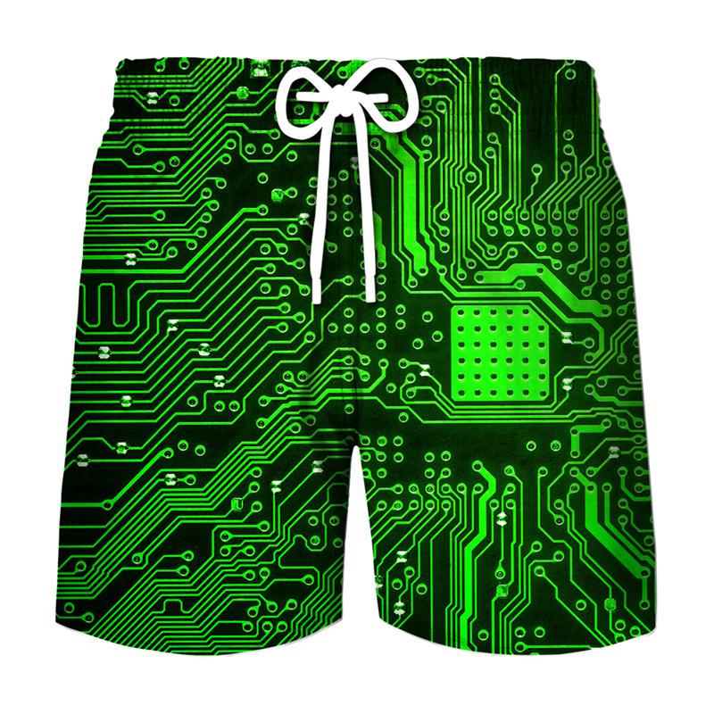 3D Printing Electronic Chip Short Pants Men Summer Beach Shorts Cool Street Circuit Board Graphic Swimsuit Gym Surf Swim Trunks