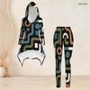 Women Plus Size Two Piece Set Hooded Long Sleeve Abstract Printed High Low Top And Fitted Pants