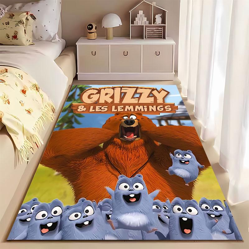 Grizzy and Lemmings Cartoon Carpet Suitable As a Non-slip Mat for the Living Room or Bedroom Sofa