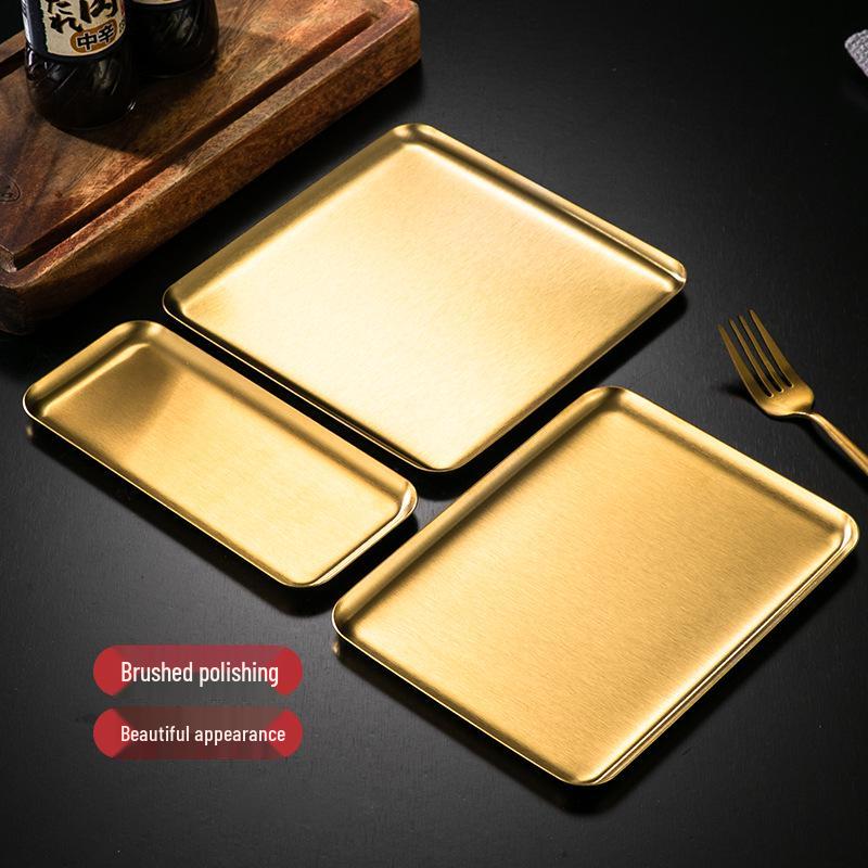 Korean Style 304 Stainless Steel Gold Rectangular Cafe Tray Dessert Plate