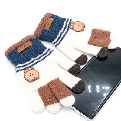 LINE FRIENDS Brown Children's Knit Gloves Children's Elementary School Winter Smartphone Touch Fur Boys Girls Finger Kids Gloves