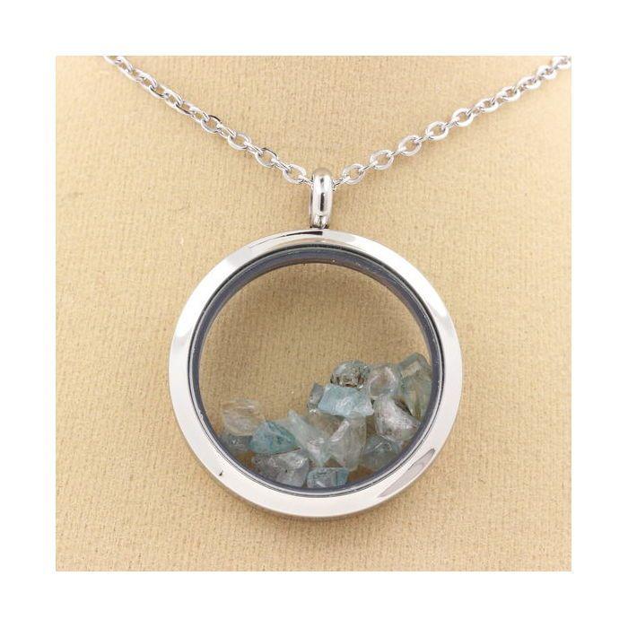 Pierres et Minéraux. Collier Zircon brut. Modèle Médaillon 20 mm. Couleur Argent.