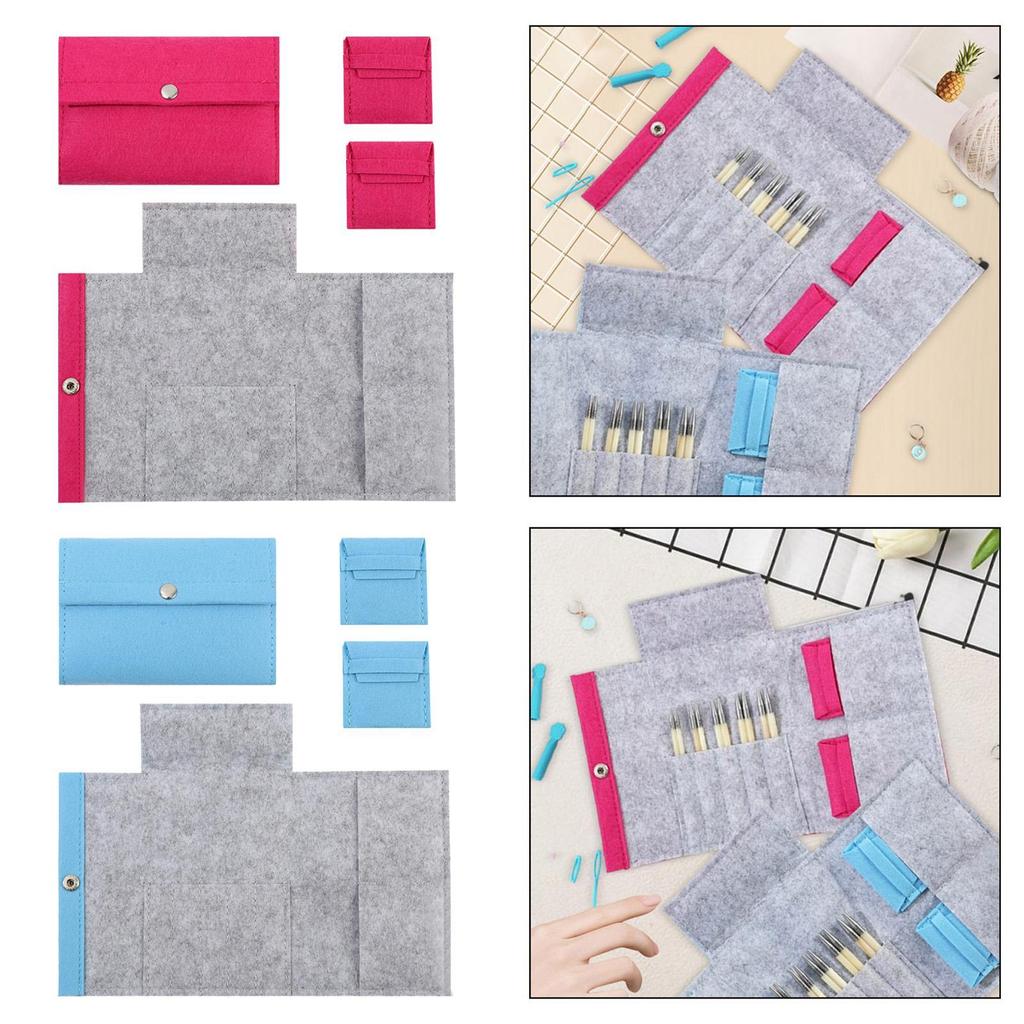 3x Circular Knitting Bag Travel Sewing Supplies Felt for Beginners Organizer Collecting Sorting Circular Needle Case