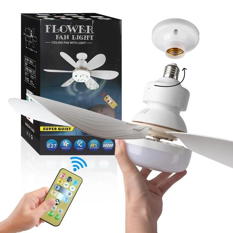 1pc Socket Fan Light Screw Ceiling Fans with Lights and Remote Easy Install Ceiling Fan Dimmable Socket Fan Ceiling